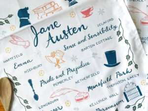 Jane Austen tea towel with names of Austen's books on it by KathrynHoleman