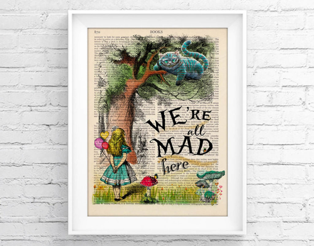 Disney Inspired Alice In Wonderland  We are All Mad Here Candle And Holder 