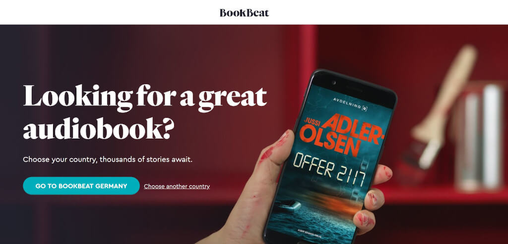 Screenshot of BookBeat's homepage