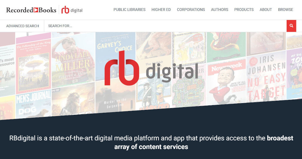 Screenshot of the RBdigital homepage