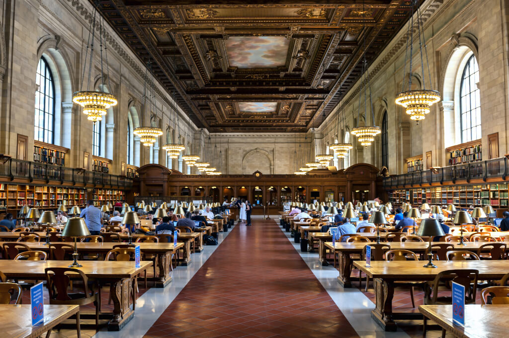 Interior reading room at the New York Public Library