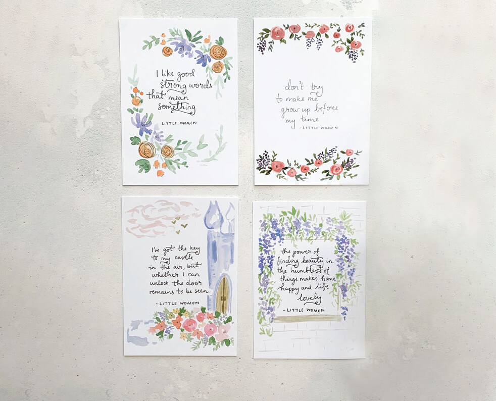 Four cards with flowers and quotes on them by ZoeProse