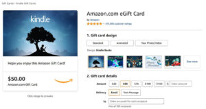 Screenshot of Amazon's eGift Cards listing