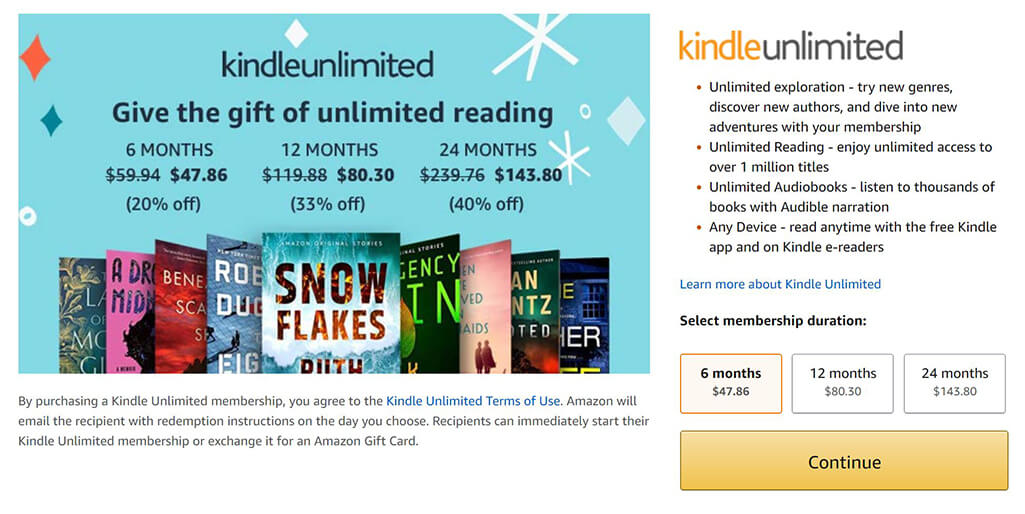 kindle unlimited gift subscription black friday