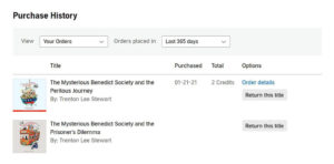 Screenshot of the Audible Purchase History page