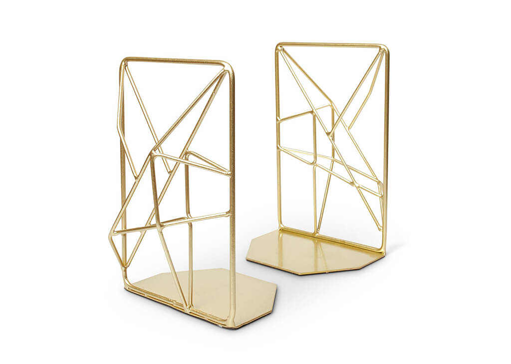Gold wire bookends in an abstract geometric shape by OpalTreee