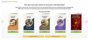 Screenshot of final cancelation stage for Kindle Unlimited