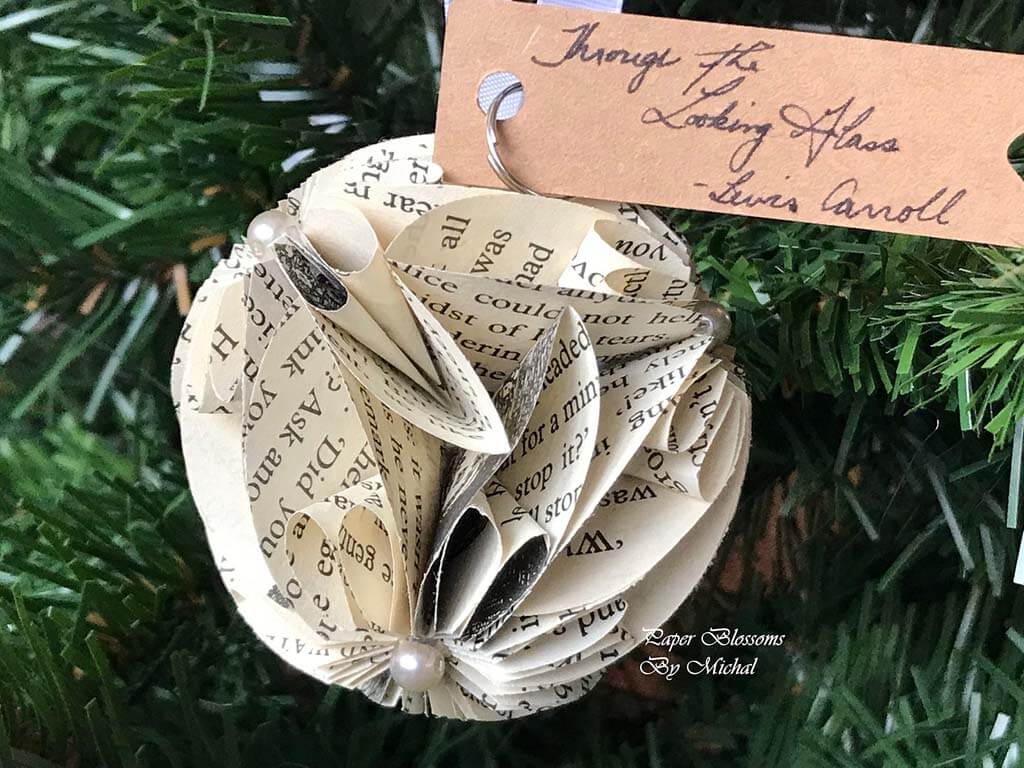 Round origami ornament made from Alice in Wonderland book pages by PaperBlossombyMichal