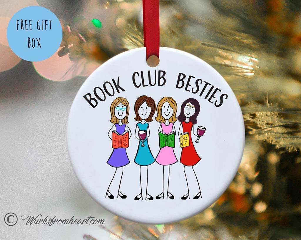 White round ceramic disk with an image of four ladies and the words "Book Club Besties" by WurksFromHeart