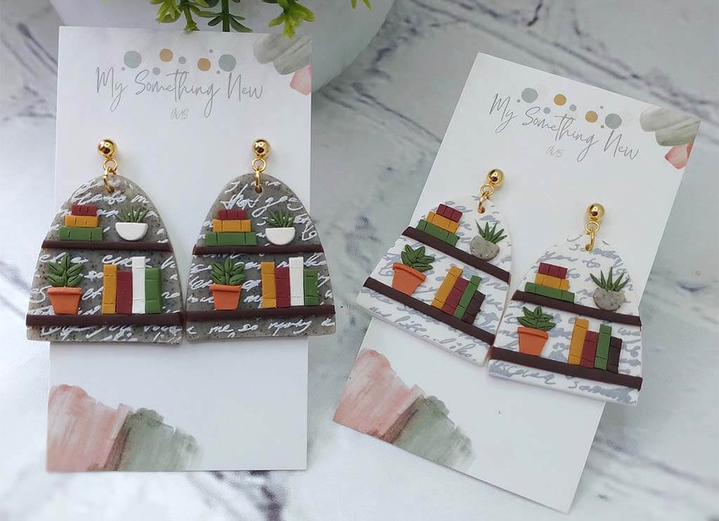 Bookshelf and succulent earrings by MySomethingNewaus