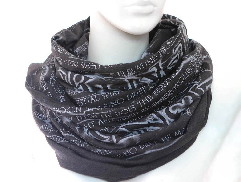 Gray scarf with text from Frankenstein by LiteratiClub