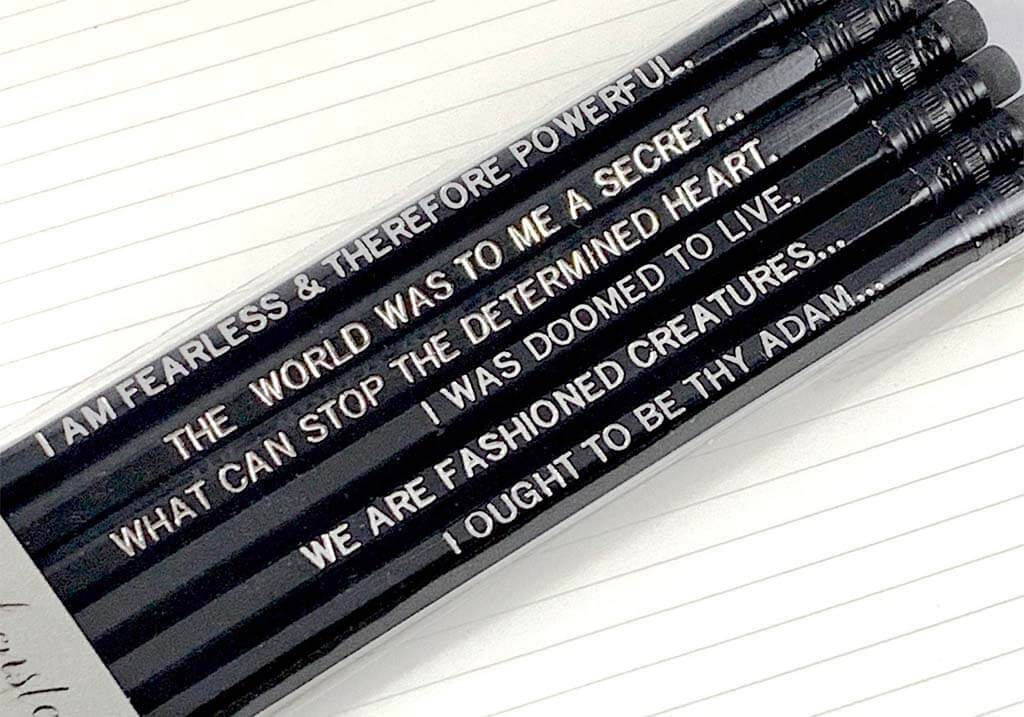 Black pencils with Frankenstein quote on them. By LitandWhimsyShop