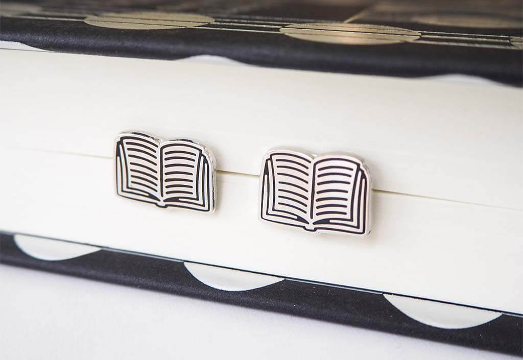 Metal open book stud earrings by LiteraryEmporium