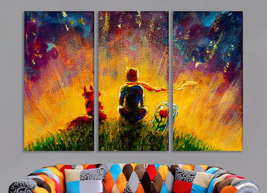 Painting of the Little Prince, fox, and Rose, watching the sunset by ArtDistrictUA