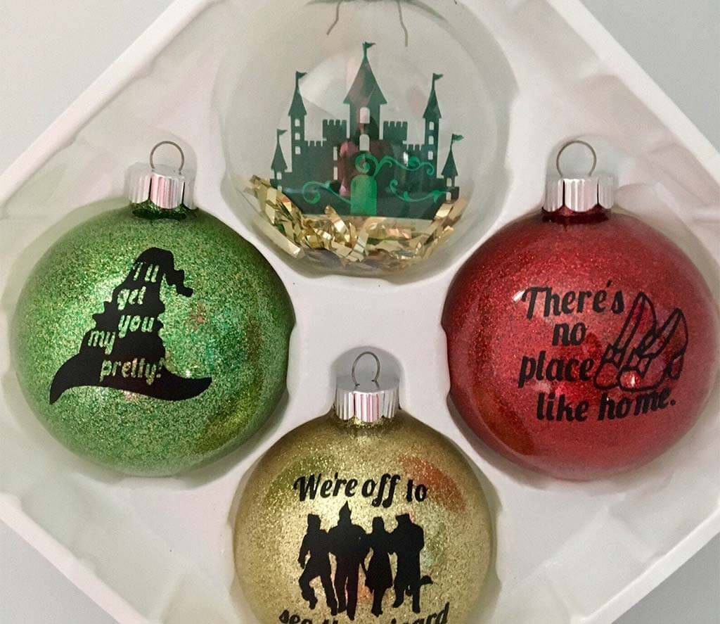 Lion and Tin Man. Scare Crow Wizard of Oz set of 6 Hand painted 2.5 Glass ornaments   Dorothy