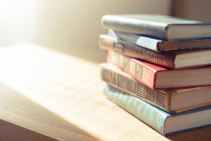 Stack of books with decorative binding