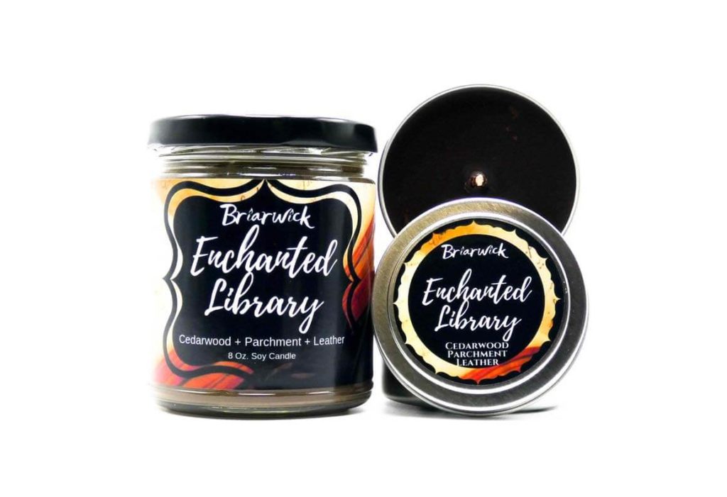 Candle jar called "enchanted library" by BriarWick