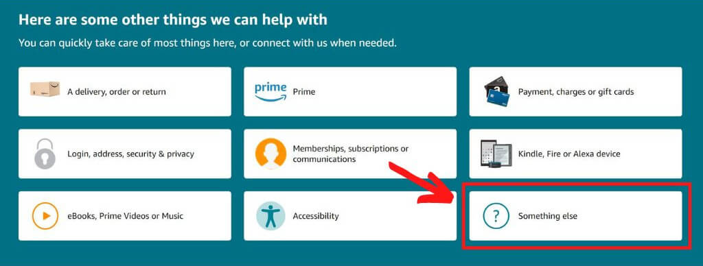 Amazon's customer service hub more options menu